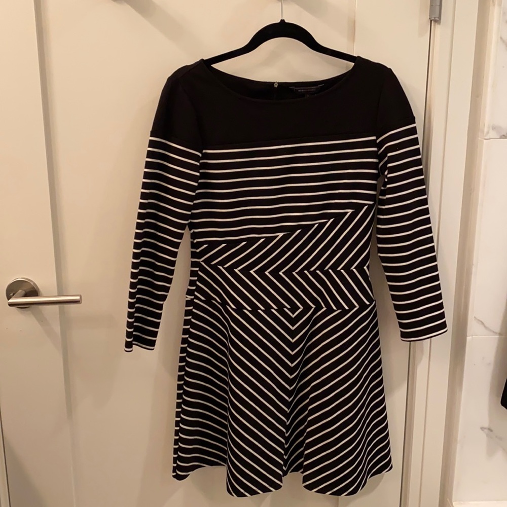 BCBG Black & White Striped 3/4 Sleeve Dress
